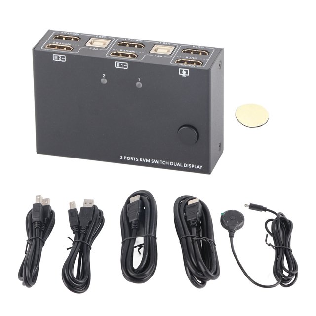 Conmutador KVM de puerto, conmutador KVM de 2 puertos Interfaz multimedia HD Conmutador KVM Conmutador KVM de puerto Monitor dual Eficiencia óptima