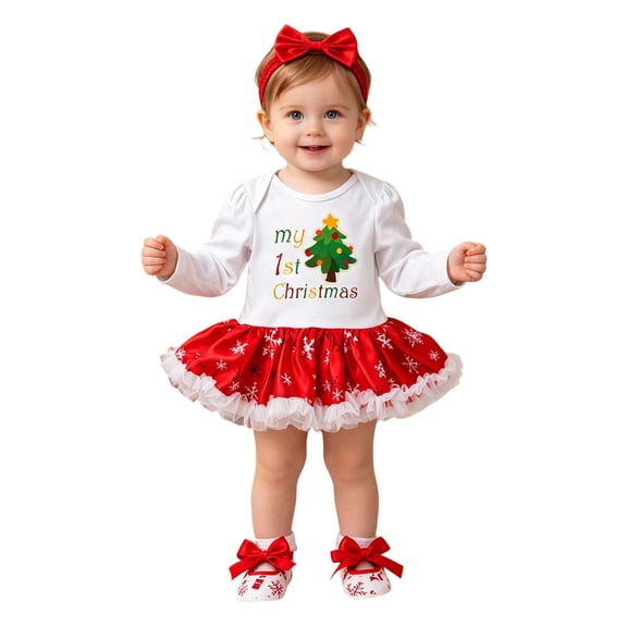 OJSFQUFP Girl's Christmas Cute Cartoon Printed Infant Skirt Long Sleeve Ha Dress Set