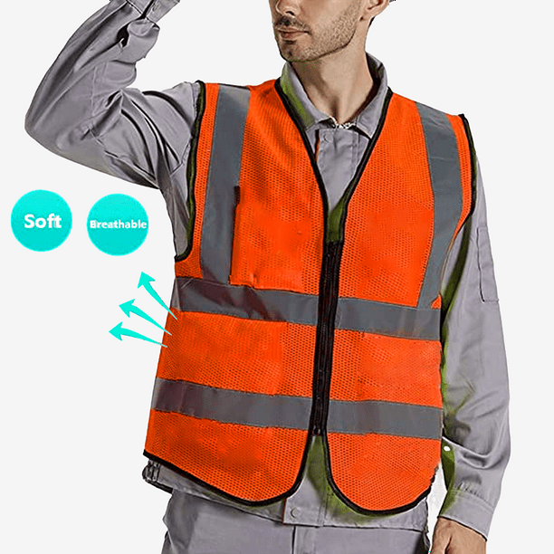 AWLYLNLL Neon Orange High Visibility Safety Vest, Reflective