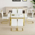 thumbnail image 2 of JUFU 7 Piece Dining Table Set for 6, 55" White Rectangular MDF Table with Gold Metal Legs and 6 White PU Upholstered Chairs, Modern Dining Room Set for Home and Office, 2 of 7