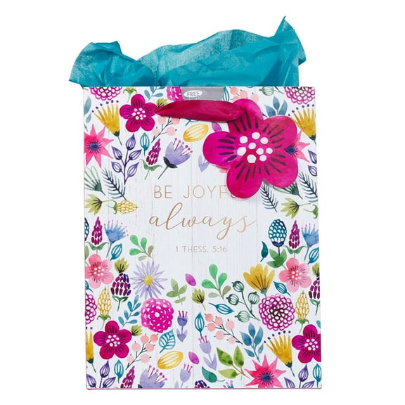 Pink/Purple Gift Bag w/Tissue Paper Set: Be Joyful Always 1 Thess. 5:16, Medium