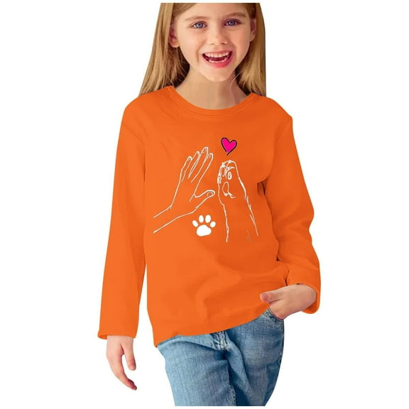 Mikilon Kids Casual Versatile Pullover Clothes Black Long Sleeve Printed Shirts Round Neck Soft Tops Fall Boys and Girls Cute Tops Size 4-14