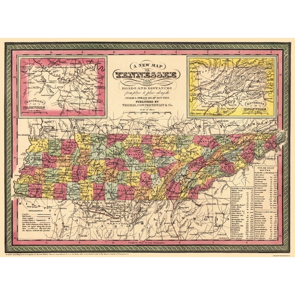 Historic State Map - Tennessee - Thomas 1850 - 30.88 x 23 - Vintage Wall Art