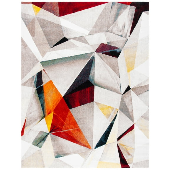 SAFAVIEH Porcello Karenza Geometric Area Rug, Light Grey/Orange, 10'6" x 14'