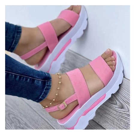 

IKemiter Summer Sandals for Women Solid-Color Thick Bottom Sandals Non-Slip Comfortable Beach Shoes for Shopping Dating