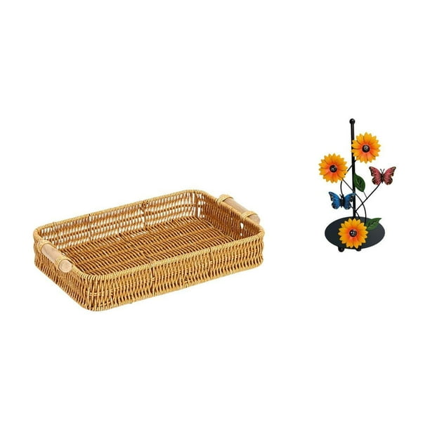Cesta De Frutas Tejida Con Forma De Girasol, Soporte Para Toallas De Papel, Cuenco Para Servir Aperitivos, Estante Vertical Antideslizante Para Pañuelos, Plato Para Pan Para Escritorio Y Hogar.