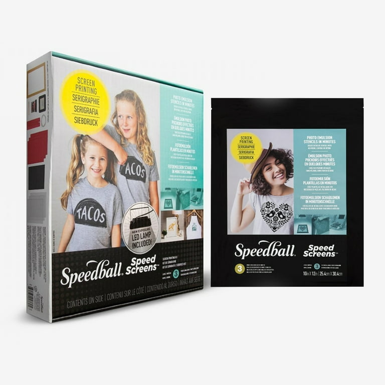 Speedball Speed Screens Screen Printing Kit and Additional 3-Pack Speed  Screen 10x12 Photo Emulsion Stencils 
