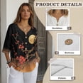 thumbnail image 6 of Xoenoiee Plum Blossom Moon Print Womens Button Down Shirts Linen Cotton 3/4 Sleeve Blouses Casual Loose Fit Gauze Tops Plus Size, 2XL, 6 of 7