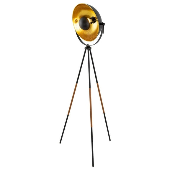 Kira Home Sulis 58" Tripod LED Floor Lamp   9W bulb (/), Leather Accent Legs, Satellite Style Shade, Black