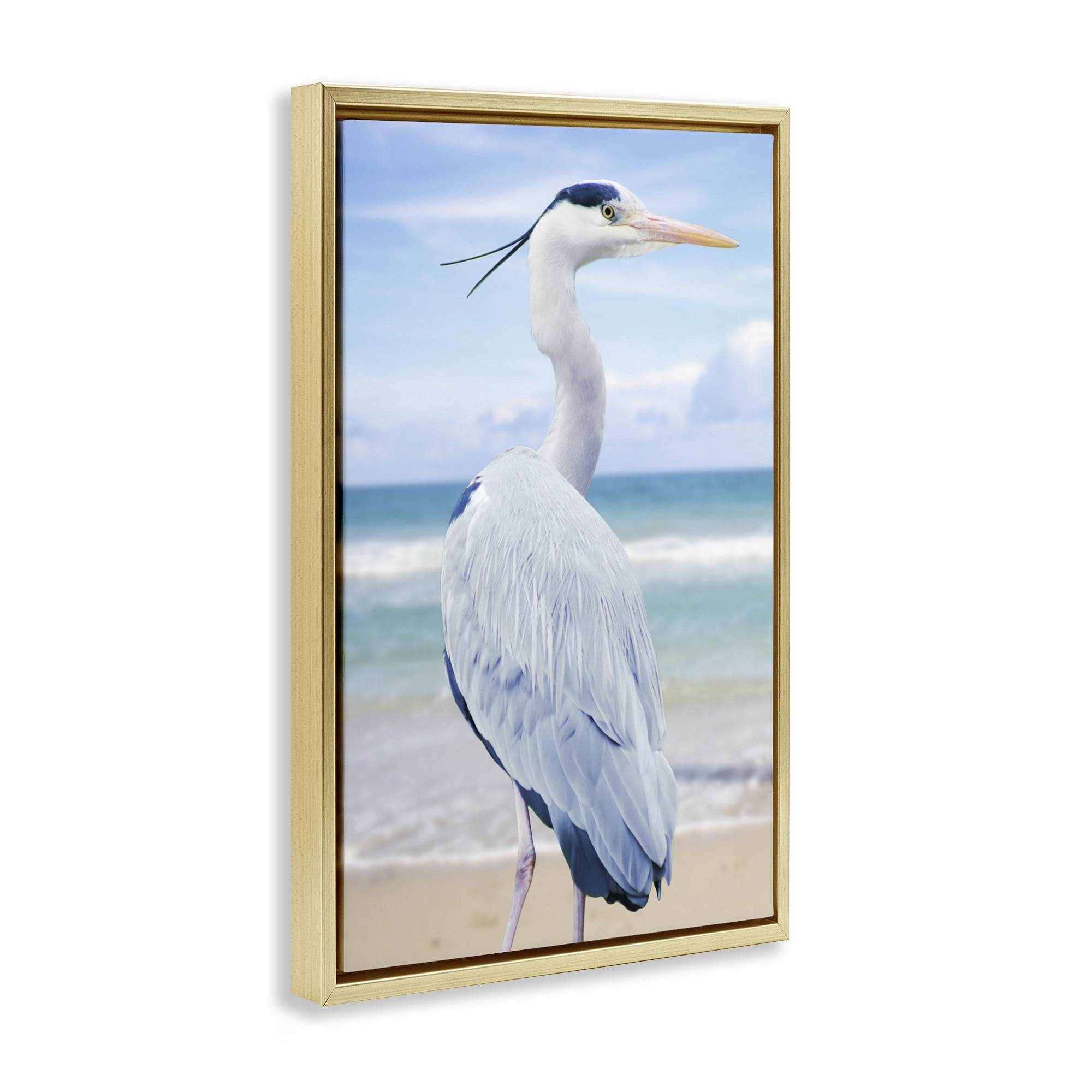 Stupell Industries Vacationing Heron by Seaside Gold Framed Floater Canvas Wall Art, design by Marcus Prime