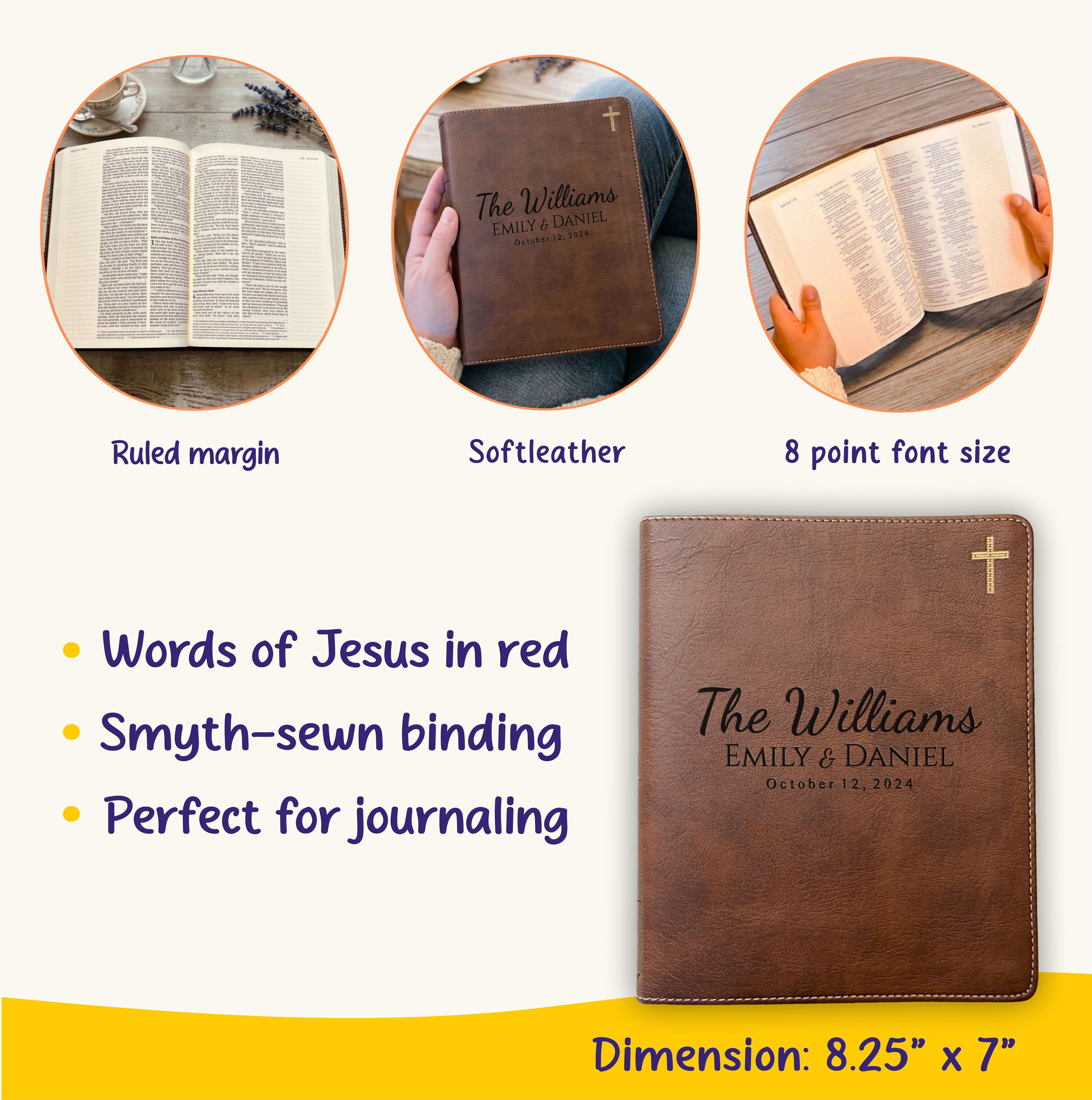Personalized NIV Wide Margin Journaling Bible, Red Letter Family Bible Set with Tabs & Highlighters, Custom Gift for Wedding or Anniversary