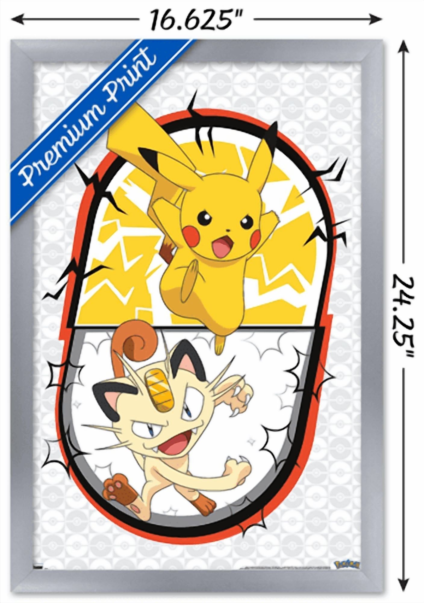 Pokemon - Pikachu Meowth Battle Wall Poster, 14.725" x 22.375" Framed