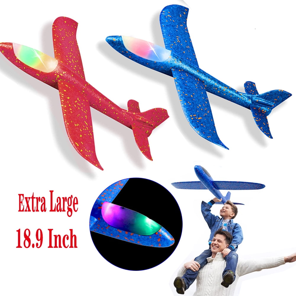 Blue Kolylong Foam Throwing Glider Airplane Inertia Led Night Flying Aircraft Toy Hand Launch Airplane Model Kids Gifts for Boys 