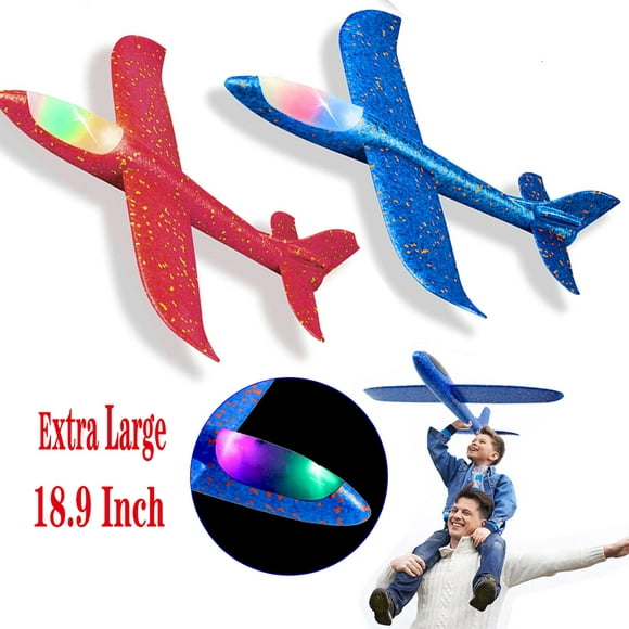 Amerteer Airplane Toys, Upgrade 18.9" Large Throwing Foam Plane With Flash LED Light , Flying Toy for Kids, Gifts for 3 4 5 6 7 Year Old Boy, Outdoor Sport Toys Birthday Christmas Gift