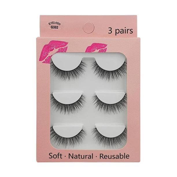 Pestañas postizas Pestañas postizas Racimos naturales 3 pares de pestañas de visón 3D Maquillaje natural Pestañas de tira completa Pestañas postizas de visón Pestañas(Compre 2 y obtenga 1 gratis)
