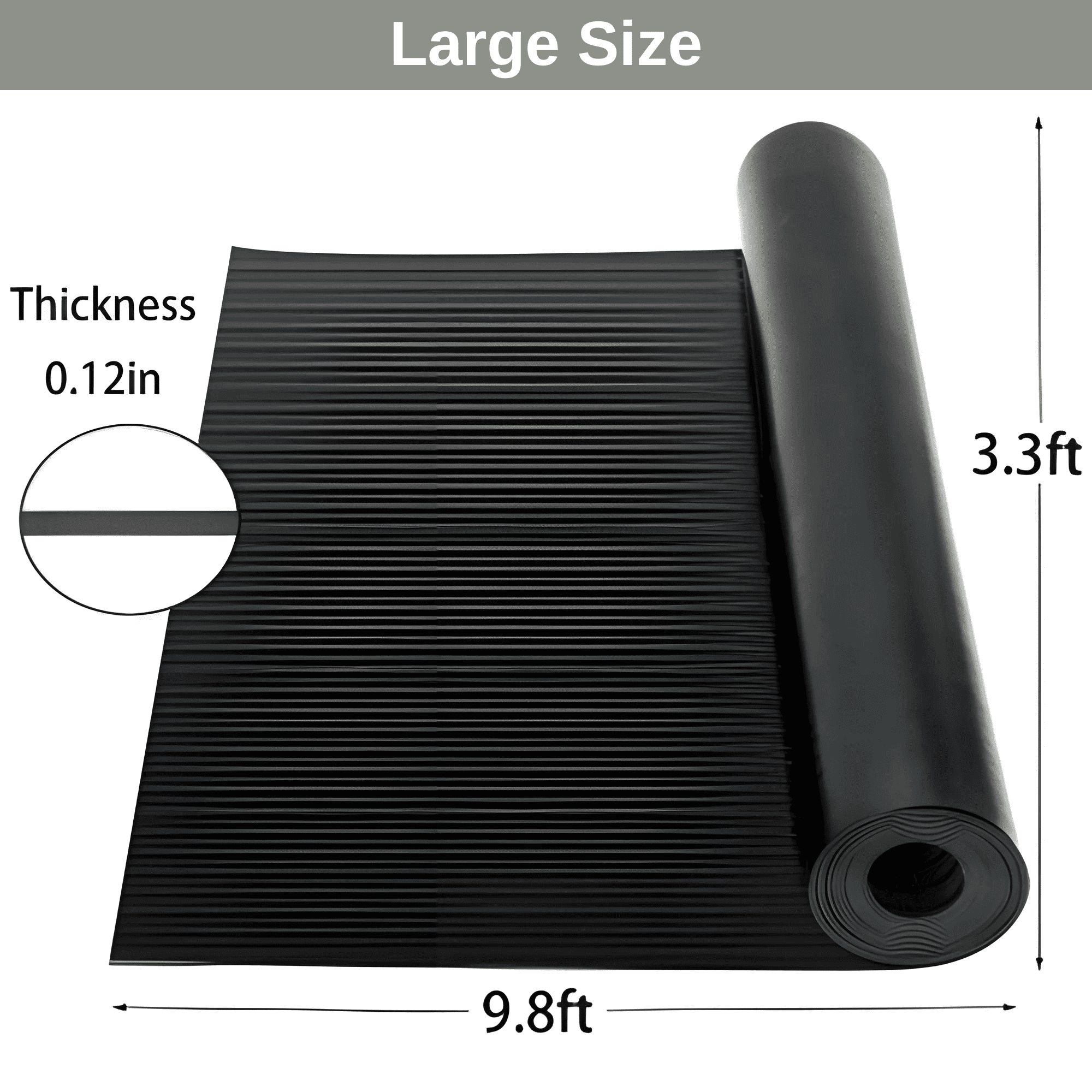 Qunbio Corrugated Rubber Floor Mat, 3.3ft x 9.8ft Fine Rib Heavy Duty Garage Floor Mat for Home, Entryway, Lab, Indoor Outdoor Floor Protection