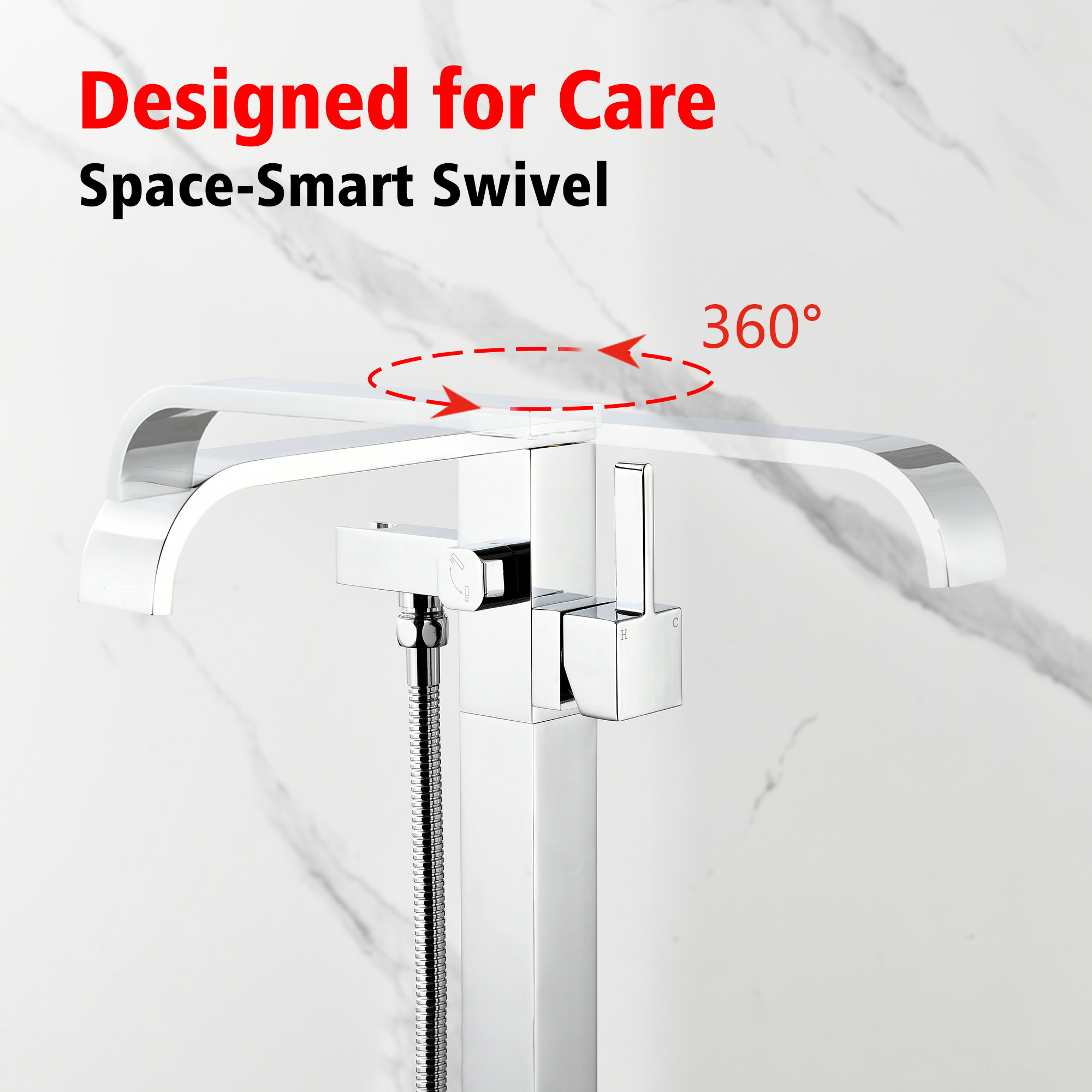 SUMERAIN Chrome Freestanding Bathtub Faucet with Hand Shower, High Flow Waterfall Floor Mount Tub Filler with 360-degree Swivel Spout