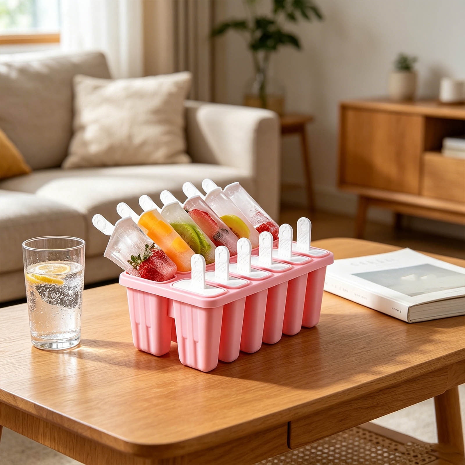 12 Cavity Silicone Popsicle Molds Set with Reusable Sticks Easy Release Food Grade Ice Cream Bar Maker for Homemade Frozen Treats Juice Fruit Dessert Freezer Summer Kitchen Homemade Dessert Mold Set