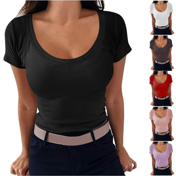 Inverlee Womens T Shirts V Neck Trendy Short Sleeve Tops Plus Size Solid Color Shirts Classic Elegant Tunic Blouse Tee