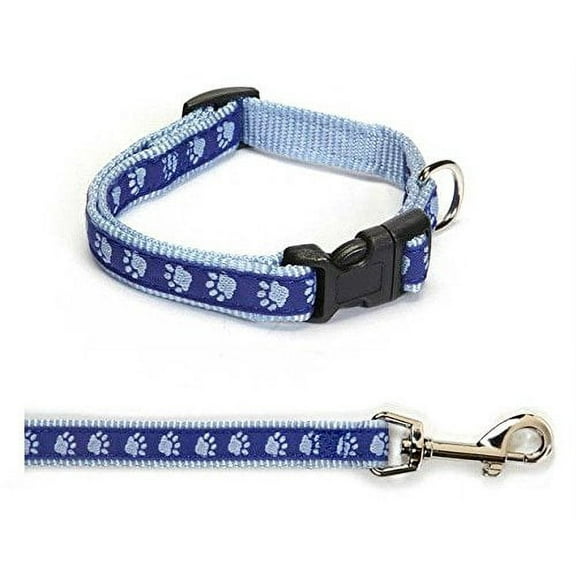 Two Tone Pawprint Matching Dog Collar & Leash Sets Stylish Paw Print Reinforced(Large Blue Combo - Collar & Lead)