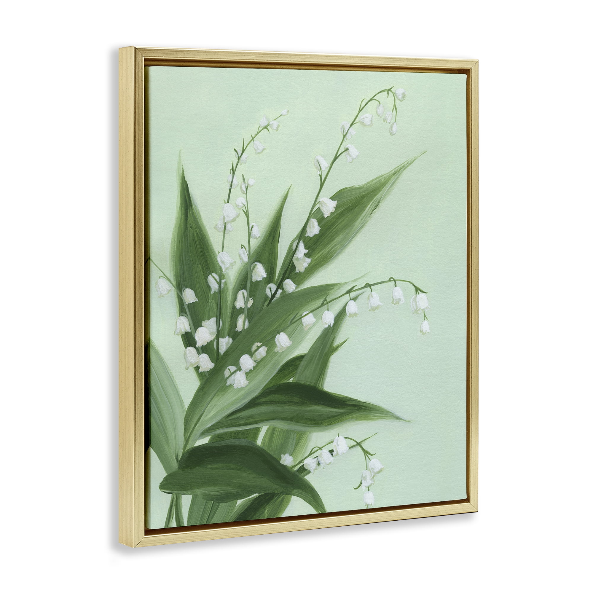 Stupell Industries Verdant Lily Of Valley Gold Framed Floater Canvas Wall Art, design by Grace Popp