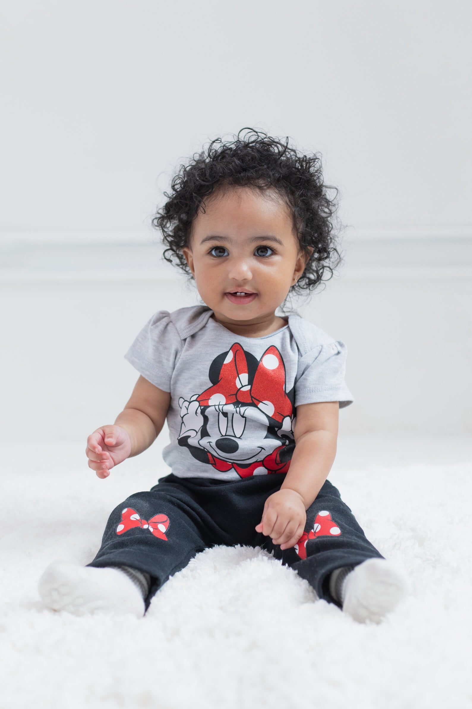 Disney Minnie Mouse Newborn Baby Boy or Girl Cosplay Pullover Fleece Hoodie Bodysuit and Pants 3 Piece Outfit Set Newborn to Infant