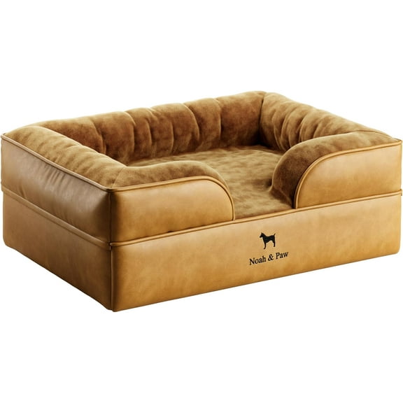 NOAH & PAW Dog Bed, 28x23x11 Inch, Orthopedic Dog Beds for Medium Size Pets, Eggshell Memory Foam Infused with Cooling Gel, Waterproof, Machine Washable, Includes Inner Cover (Vegan Leather)