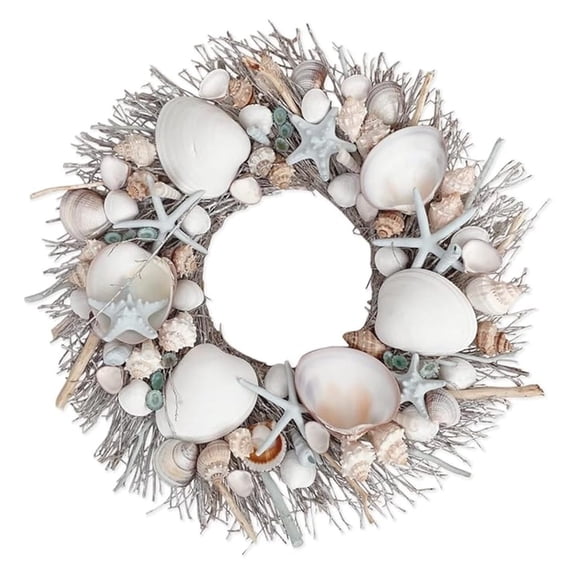 Coastal Spring & Summer Seashell 20" Wreath Natural Preserved (Blue)
