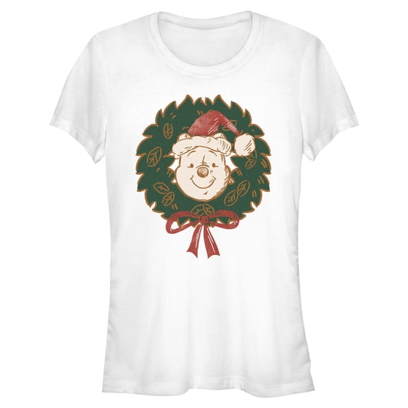 Juniors Winnie the Pooh Christmas Wreath Portrait T Shirt