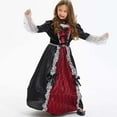 thumbnail image 4 of FYEGRE Elegant Gothic Witch Gown for Girls Halloween Long Dress with Lace Trim and Bow Role Play Party Outfit Watermelon Red 9-10 Years, 4 of 6