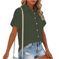 thumbnail image 3 of Women's Summer Short Sleeve Button Up Shirt Tops Blouses Tunics Plaid Pattern Flared Hem Loose Fit Casual Daily Wear Vacation Beach Streetwear Fashion Essential Gift for Women, 3 of 7