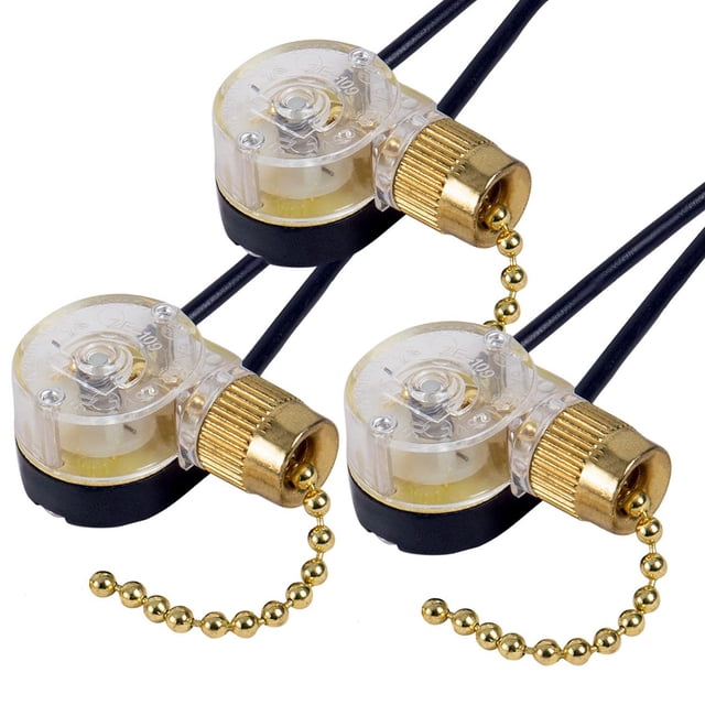 Paquete de 3 Interruptores de Luz de Ventilador de Techo ZE-109 Interruptor de Ventilador de Techo Interruptor de Cadena de Repuesto (LatóN)