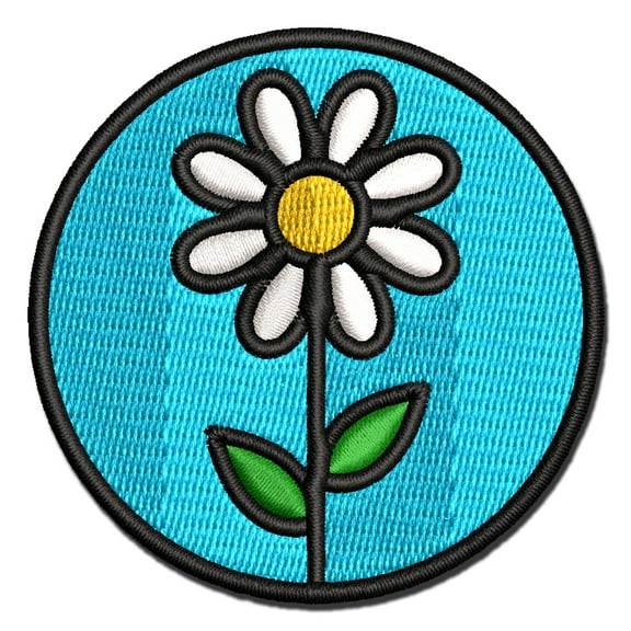 Daisy Flower in Circle Applique Multi-Color Embroidered Iron-On Patch - 2.5 Inch Small