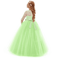 thumbnail image 4 of FYMNSI Flower Girl Dress for Wedding Vintage 3/4 Sleeves Floral Lace Princess Dresses Party Evening Dance Formal Long Gown Tulle Bow Pageant Maxi Dress 13-14 Years Grass Green, 4 of 9