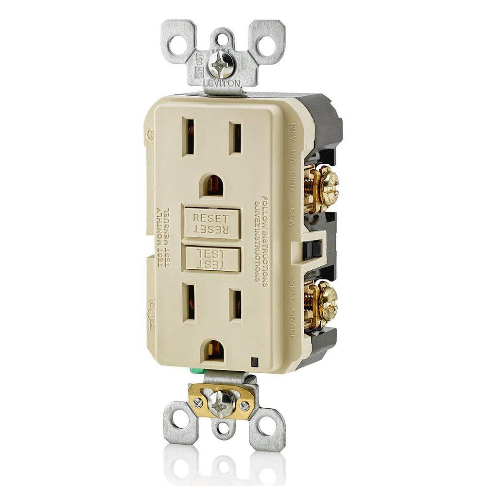 Leviton GFCI Receptacle in Ivory — UL Listed for US Residential Electrical Code Compliance, Drop-in NEC-Standard Wiring