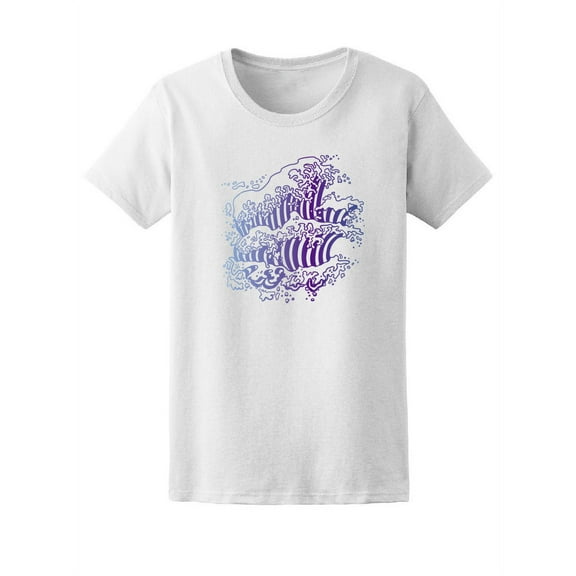 Vintage Watercolor Sea Waves T-Shirt Women -Image by Shutterstock, Female Large