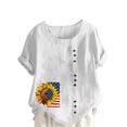thumbnail image 3 of lcziwo Women Patriotic T Shirt Plus Size Linen Stars Stripes Short Sleeve Shirts Patriotic Graphic Memorial Summer Crew Neck T Shirt White L, 3 of 5
