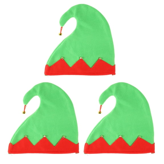 Homoyoyo 3Pcs Green Christmas Bell Hats Handmade Flannel Caps with Lovely Sounding Bells