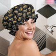 thumbnail image 5 of Shower Caps,Cartoon Construction Vehicles Yellow Black Pattern Waterproof Shower Cap for Women 4 Pieces,Double Reusable Hair Cover for Shower PEVA Elastic Stretch Hem, 5 of 7
