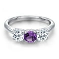 thumbnail image 3 of Gem Stone King 925 Sterling Silver Purple Amethyst and White Topaz Engagement Ring for Women | 1.68 Cttw | Round 5MM | Gemstone February Birthstone | Size 5, 3 of 6