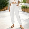 thumbnail image 7 of Women's Linen Pants with Pockets Side Lace Trim Trendy Beach Vacation Casual Trousers Elastic Bottom (S, White), 7 of 7