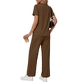 thumbnail image 4 of Fantaslook Two Piece Lounge Sets for Women Vacation Travel Outfits Dressy Casual V Neck Short Sleeve Tops Wide Leg Pants Fashion Outfits, 4 of 8
