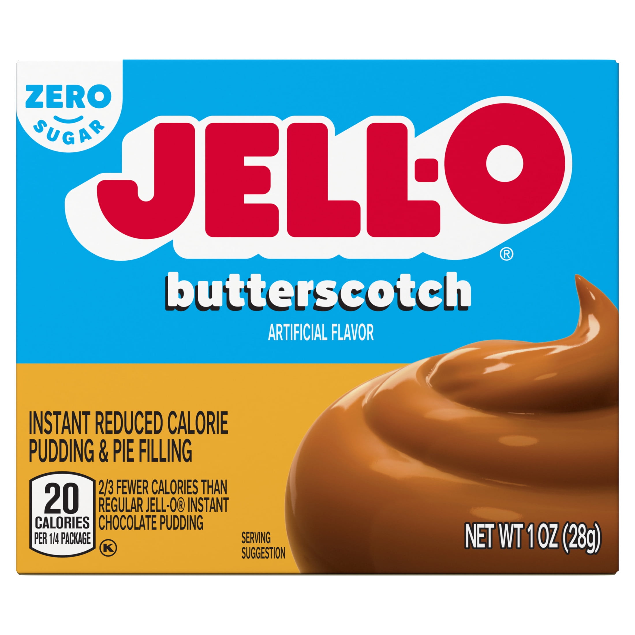 Jell-O Butterscotch Zero Sugar Instant Reduced Calorie Pudding & Pie Filling Mix, 1 oz Box
