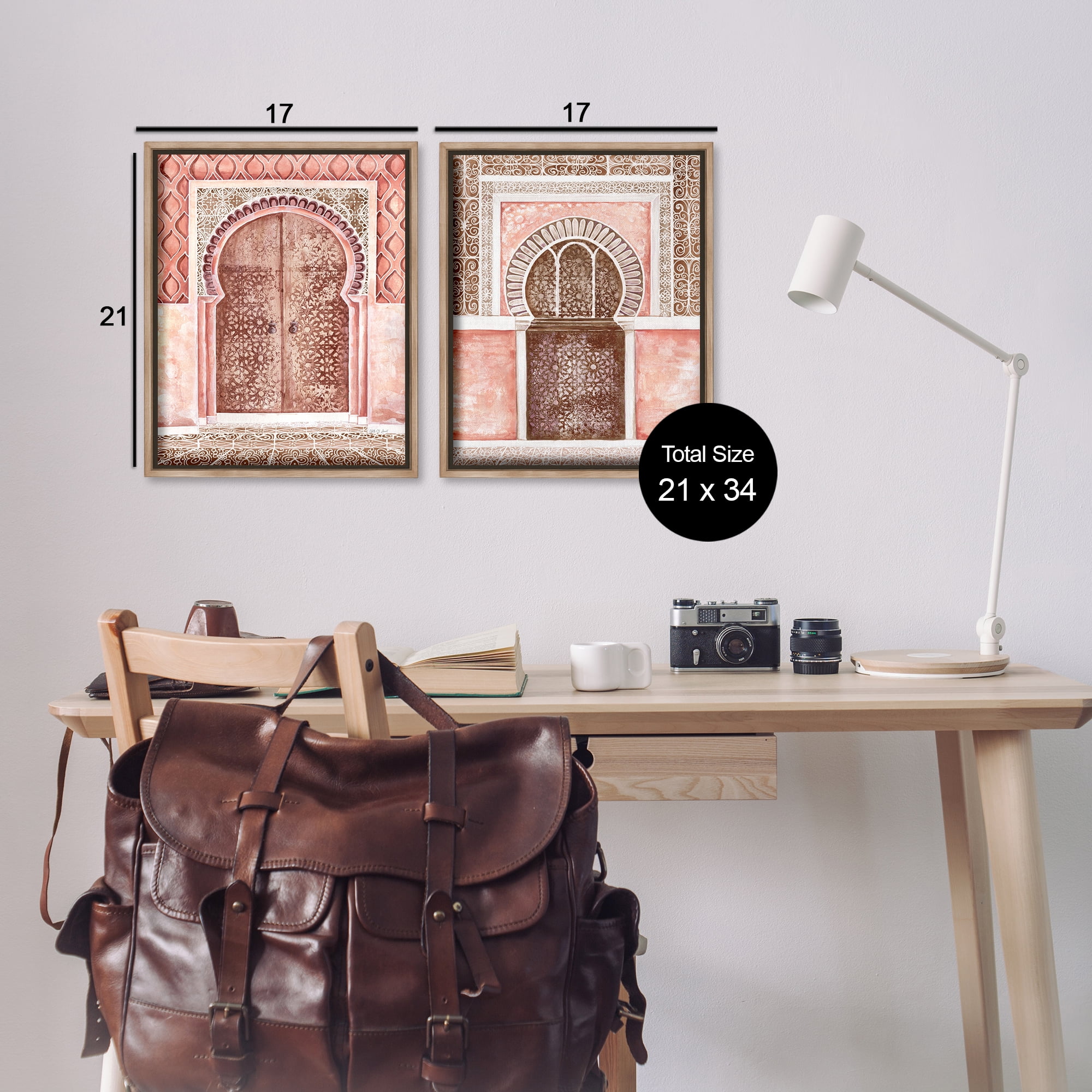 Stupell Industries Moroccan Tiled Alcoves Buildings & Architecture Painting Brown Floater Framed Canvas Art Print Wall Art, 17 x 21, Set of 2