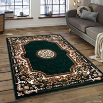 Allstar 5x7 Traditional Area Rug in Green with Ivory Mandala Tibetan design (5' 2" x 7' 1")