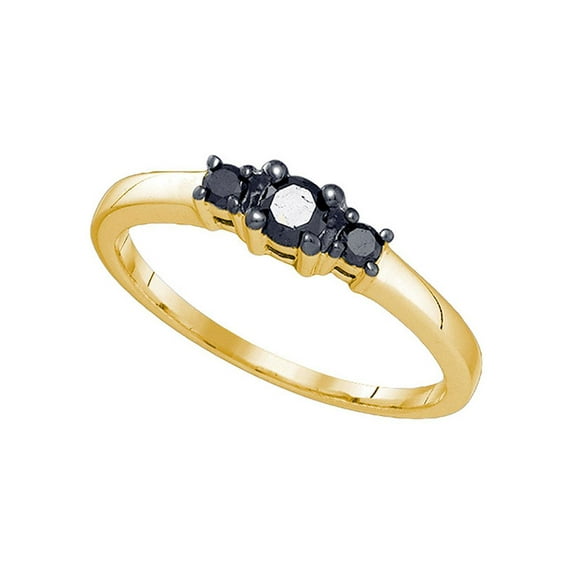 10kt Yellow Gold Womens Round Black Color Enhanced Diamond 3-stone Bridal Wedding Engagement Ring 1/4 Cttw