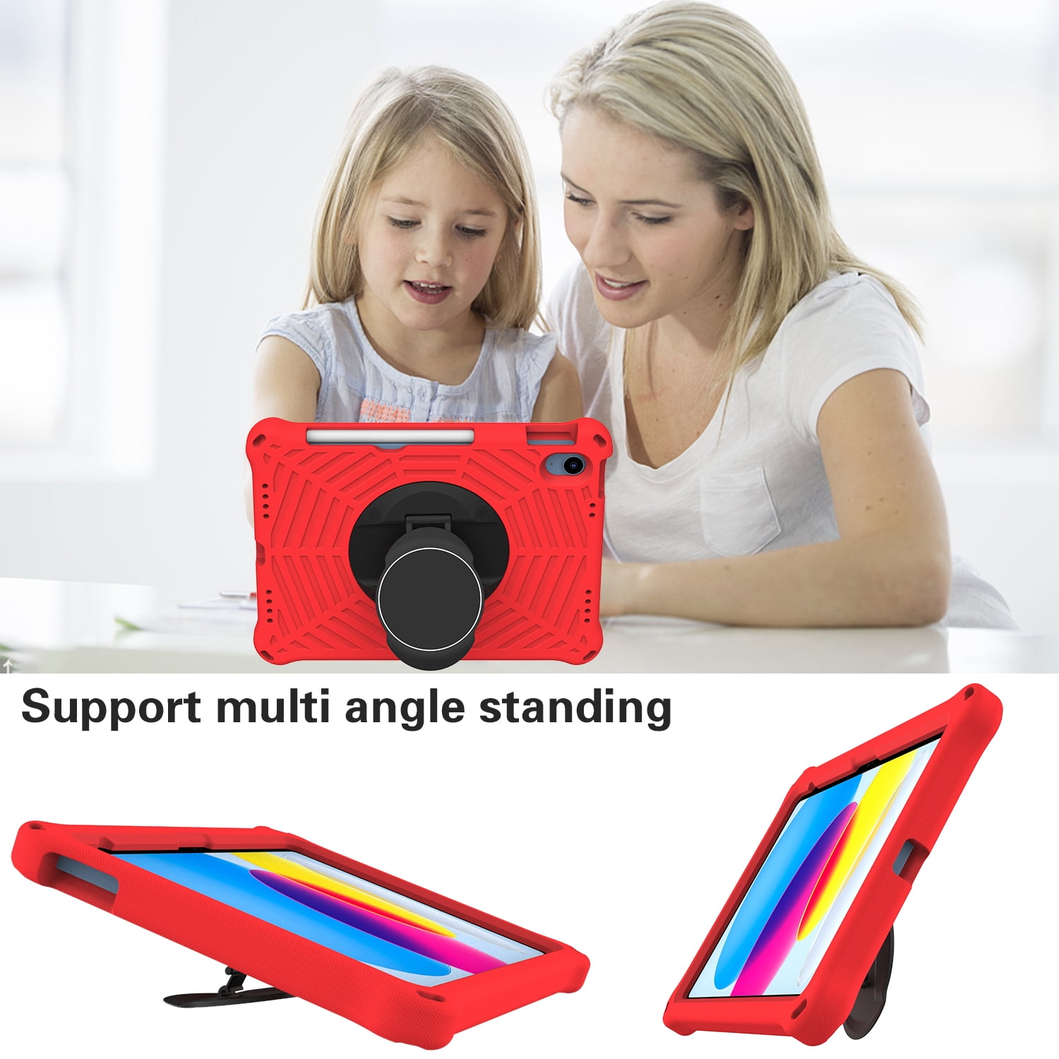 Dteck Rugged Case for Apple iPad (10th generetaion) 10.9-inch 2022, Shockproof Drop Protection Cover with 360 Rotatable Kickstand Shoulder Strap Pencil Holder for 10.9" iPad 10th Gen Case 2022,Red