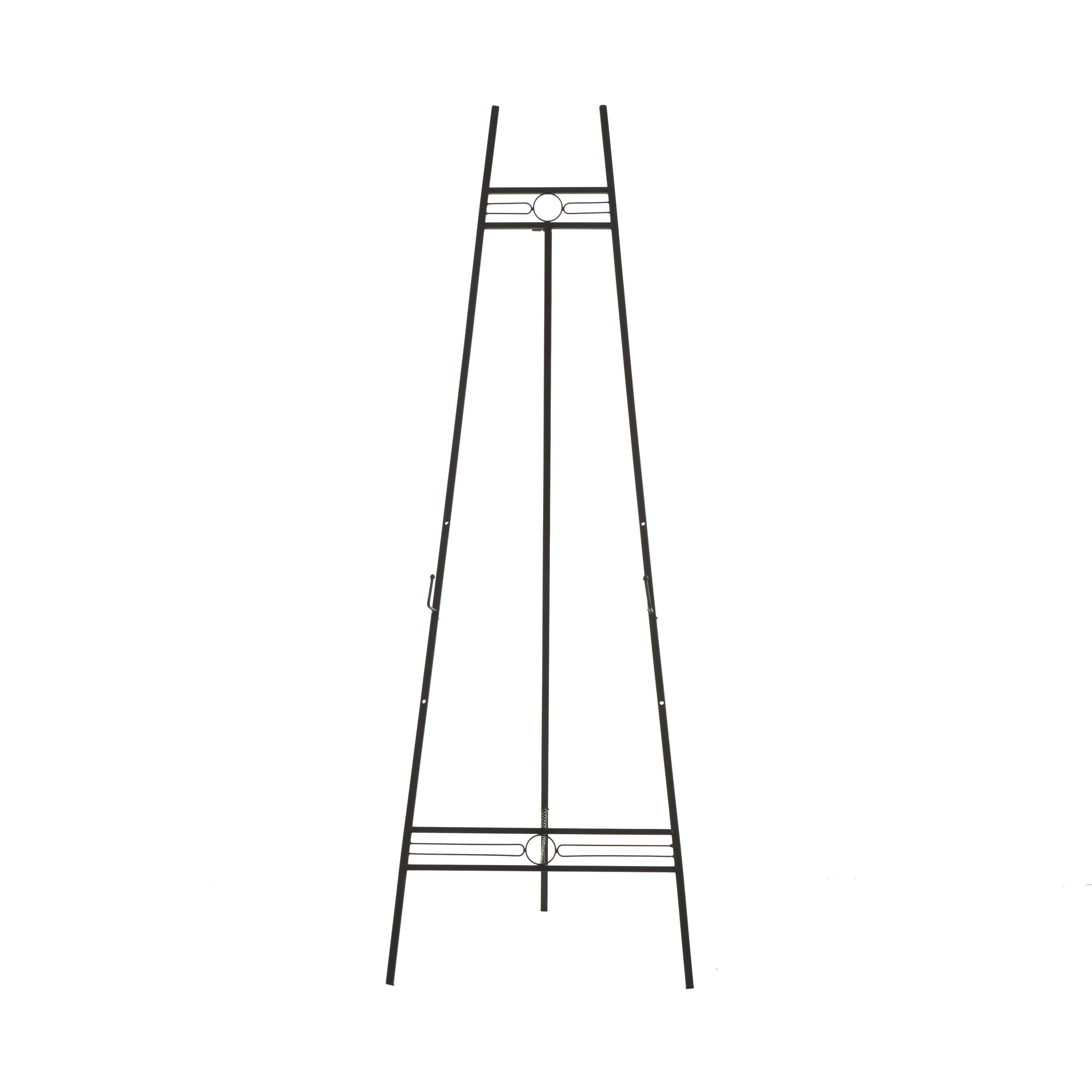 DecMode Black Metal Geometric Tall Adjustable 3 Tier Display Easel with Chain Support, 20" x 18" x 56"