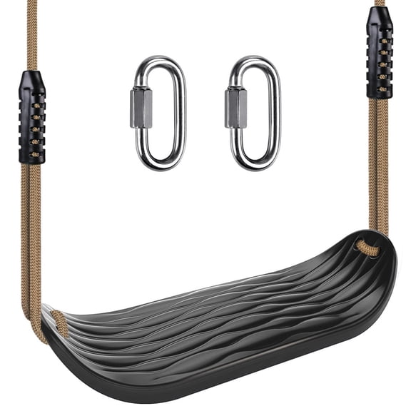 Runstore Plastic Swing Seat, Non Slip Playground Swing Seat Replacement with Adjustable Rope and 2 Carabiners for Indoor Outdoor Backyard, Black