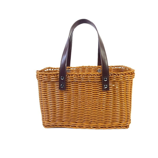 Cesta tejida hecha a mano con asa, cesta de almacenamiento, decoración del hogar, cesta de picnic multiusos, cesta , bolsa para exteriores